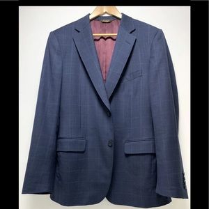 SOLD PAUL STUART Plaid WINDOWPANE DARK Blue BLAZER Sport Coat $2000 SLIM 42R